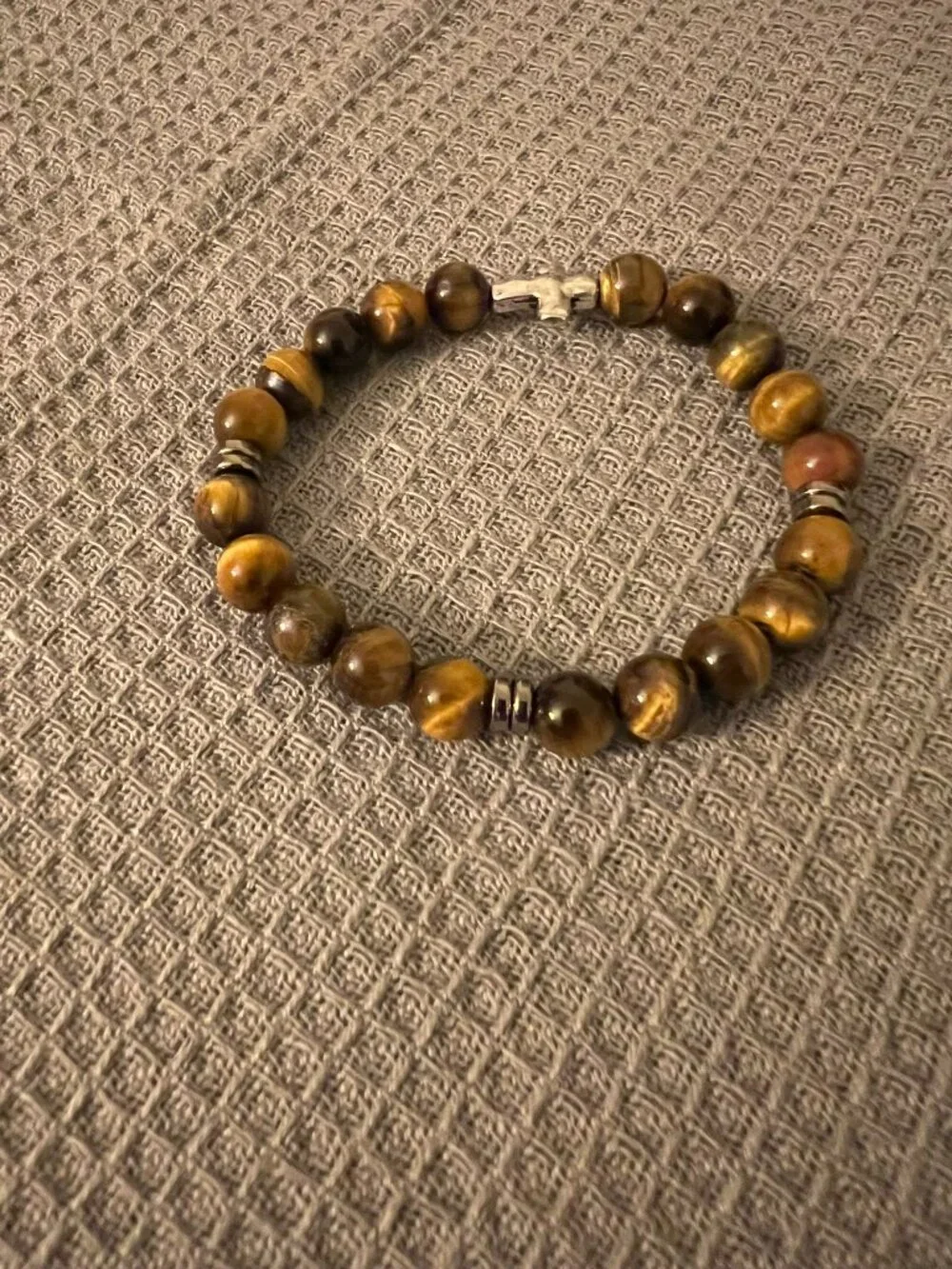Designs by Forte Unisex Tiger's Eye & Silver Cross Stretch Bracelet